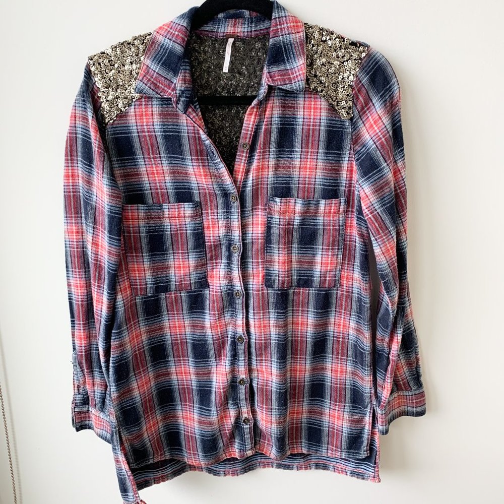 Free People Sequined Flannel Shirt